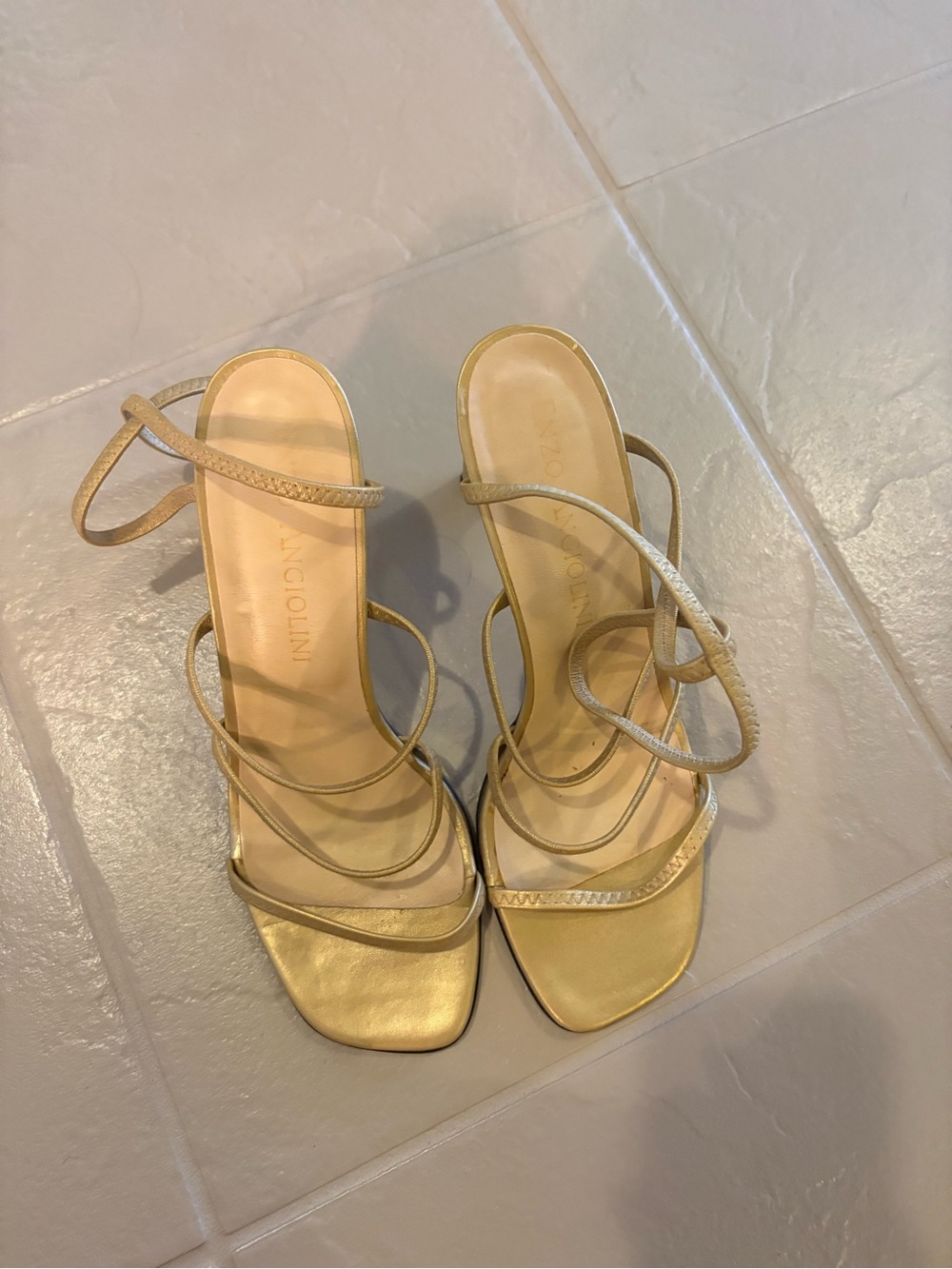 Enzo Angliolini Strappy Metallic Gold Women's Heeled Sandals